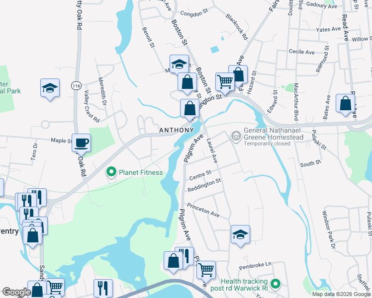 map of restaurants, bars, coffee shops, grocery stores, and more near 27 Pilgrim Avenue in Coventry