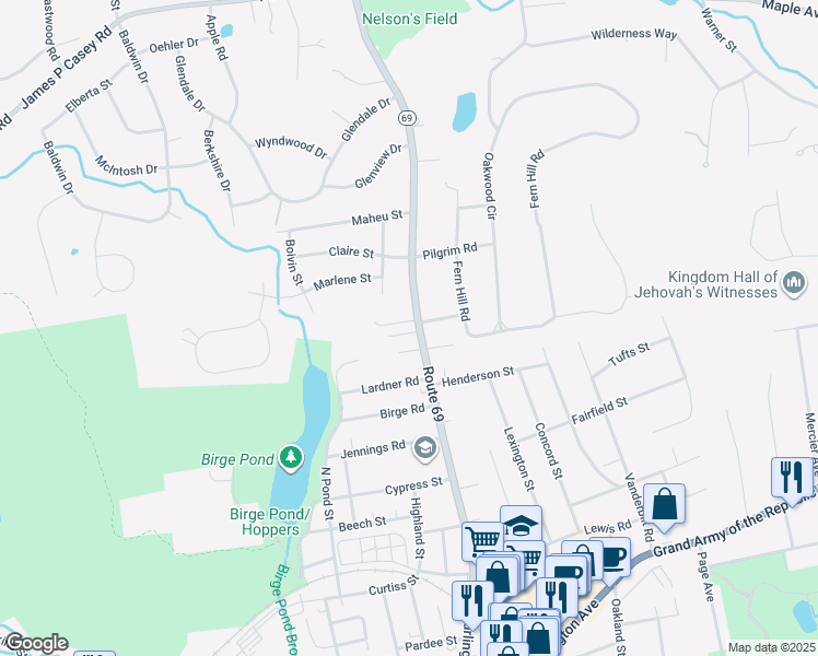 map of restaurants, bars, coffee shops, grocery stores, and more near 429 Burlington Avenue in Bristol