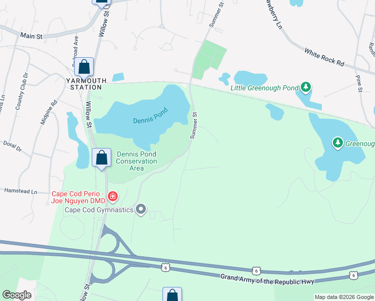 map of restaurants, bars, coffee shops, grocery stores, and more near 99 Old Hyannis Road in Yarmouth