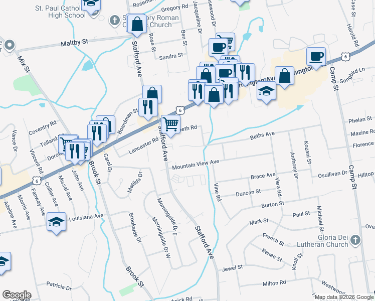 map of restaurants, bars, coffee shops, grocery stores, and more near 53 Hiltbrand Road in Bristol