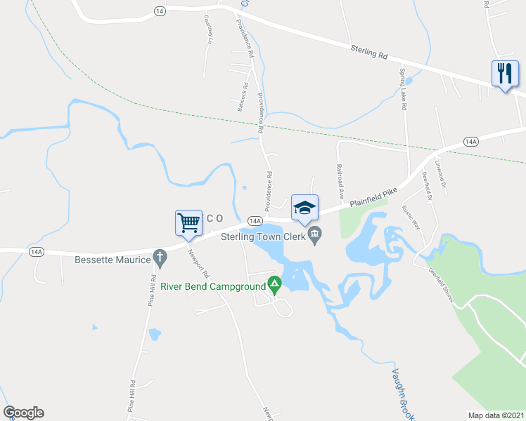 map of restaurants, bars, coffee shops, grocery stores, and more near 3 Providence Road in Sterling