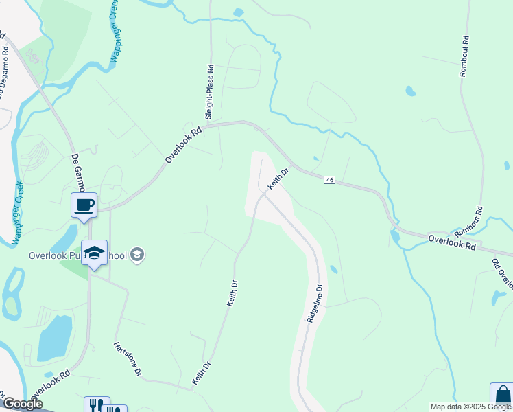 map of restaurants, bars, coffee shops, grocery stores, and more near 36 Keith Drive in Poughkeepsie