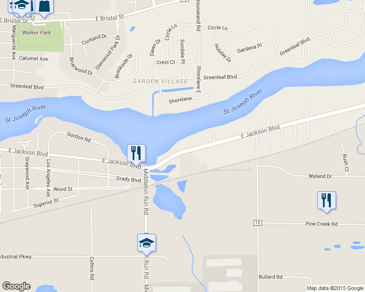 map of restaurants, bars, coffee shops, grocery stores, and more near 3930 East Jackson Boulevard in Elkhart