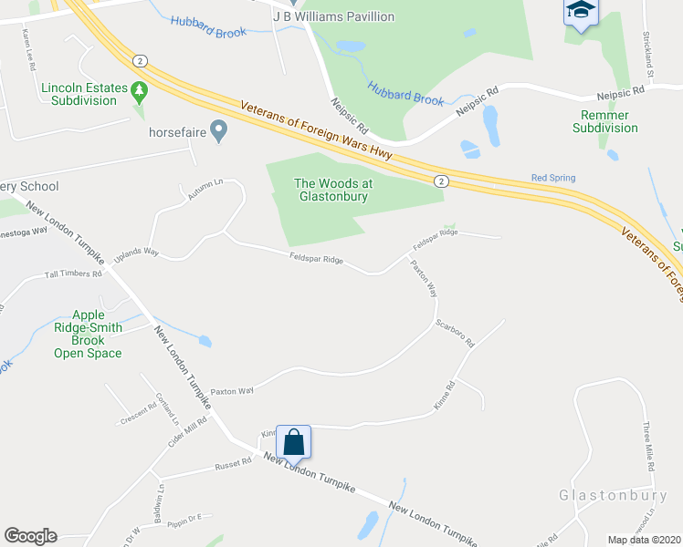 map of restaurants, bars, coffee shops, grocery stores, and more near 134 Feldspar Ridge in Glastonbury