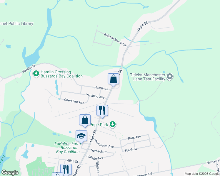 map of restaurants, bars, coffee shops, grocery stores, and more near 313 Main Street in Acushnet