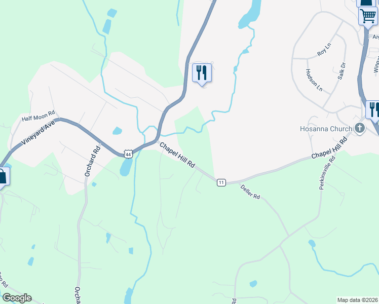 map of restaurants, bars, coffee shops, grocery stores, and more near 247 Chapel Hill Road in Highland