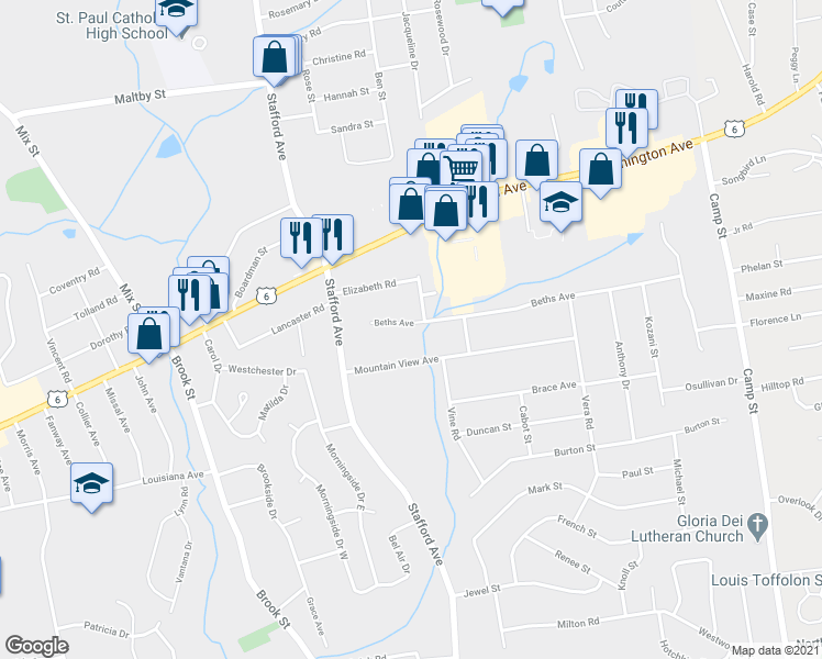map of restaurants, bars, coffee shops, grocery stores, and more near 96 Beths Avenue in Bristol