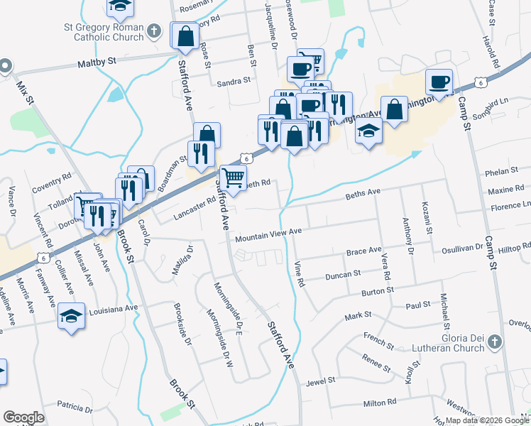 map of restaurants, bars, coffee shops, grocery stores, and more near 53 Hiltbrand Road in Bristol