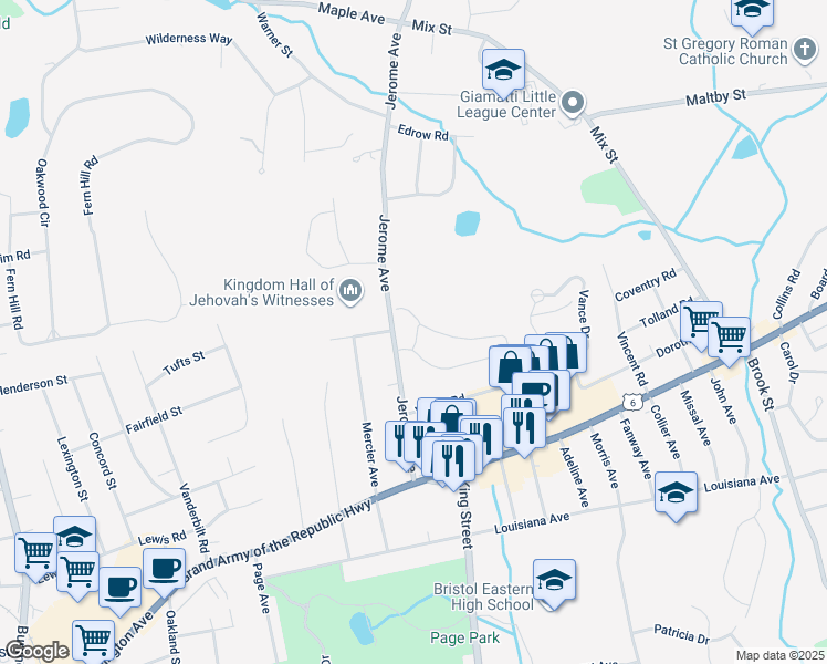 map of restaurants, bars, coffee shops, grocery stores, and more near 31 Quaker Lane in Bristol
