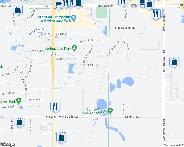 map of restaurants, bars, coffee shops, grocery stores, and more near 4001 Southeast Primrose Drive in Ankeny