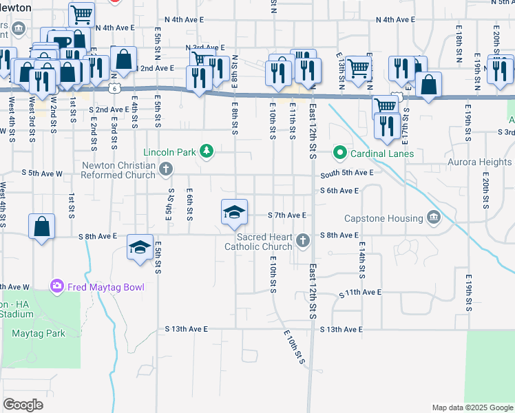 map of restaurants, bars, coffee shops, grocery stores, and more near 614 East 9th Street South in Newton