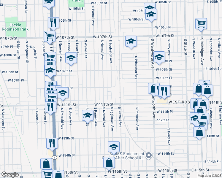 map of restaurants, bars, coffee shops, grocery stores, and more near 429 West 110th Street in Chicago
