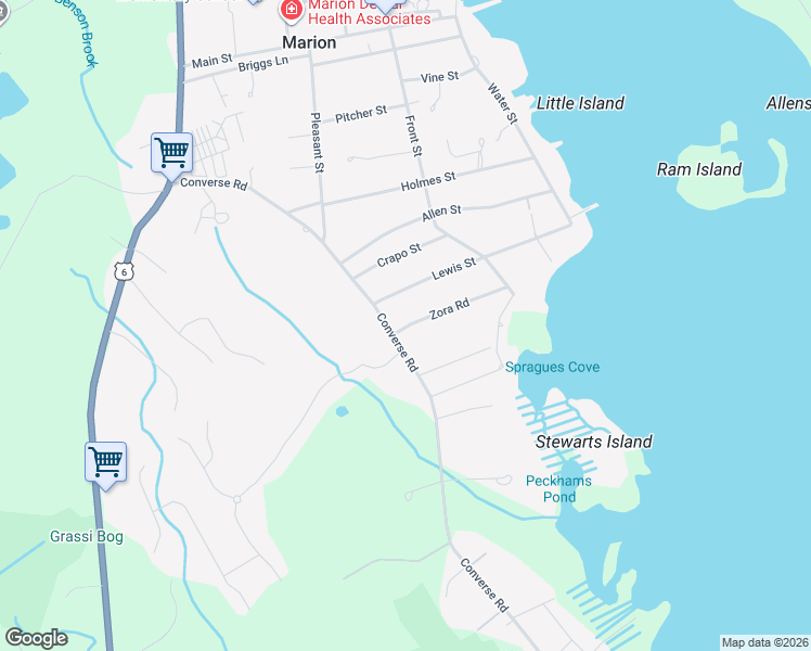 map of restaurants, bars, coffee shops, grocery stores, and more near 231 Converse Road in Marion