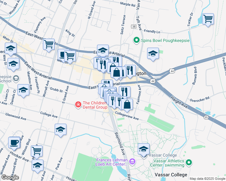 map of restaurants, bars, coffee shops, grocery stores, and more near in Poughkeepsie