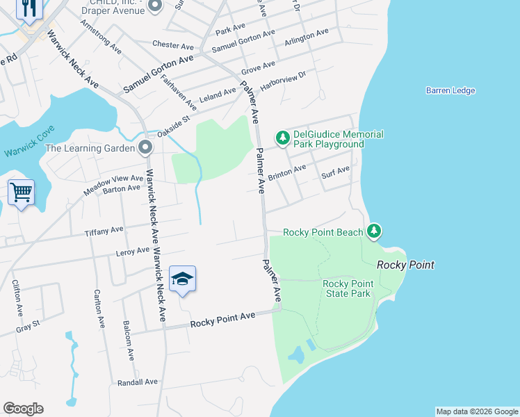 map of restaurants, bars, coffee shops, grocery stores, and more near 285 Palmer Avenue in Warwick