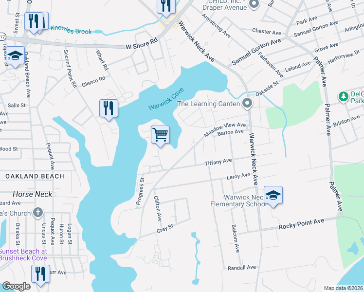 map of restaurants, bars, coffee shops, grocery stores, and more near 585 Meadow View Avenue in Warwick