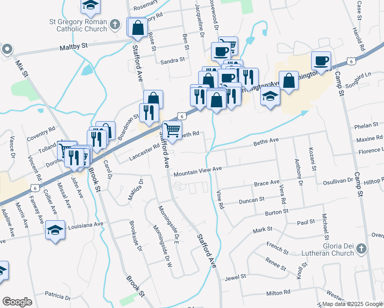map of restaurants, bars, coffee shops, grocery stores, and more near 53 Hiltbrand Road in Bristol