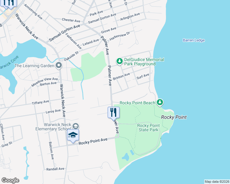 map of restaurants, bars, coffee shops, grocery stores, and more near 153 Ogden Avenue in Warwick