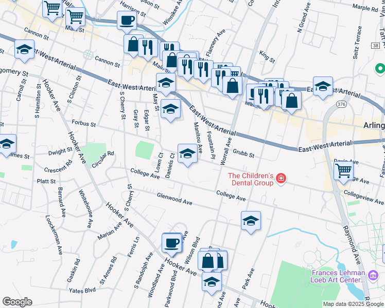 map of restaurants, bars, coffee shops, grocery stores, and more near 100 Forbus Street in Poughkeepsie