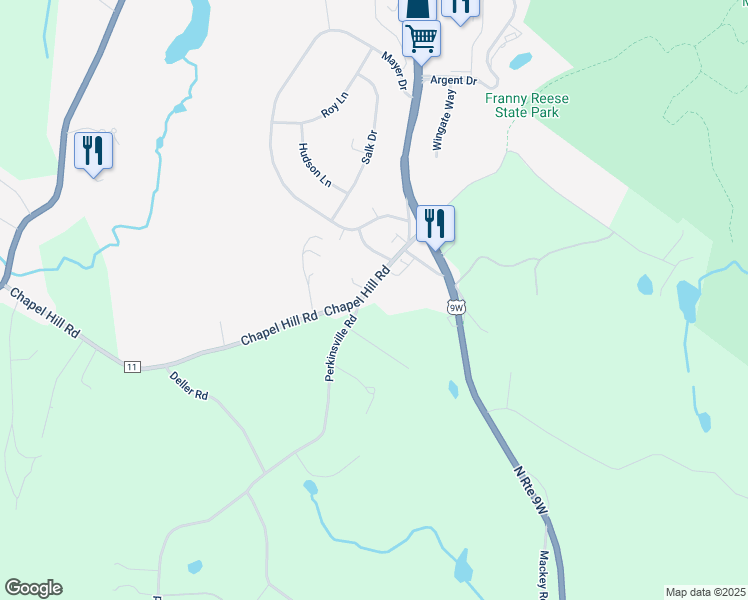 map of restaurants, bars, coffee shops, grocery stores, and more near 134 Chapel Hill Road in Highland