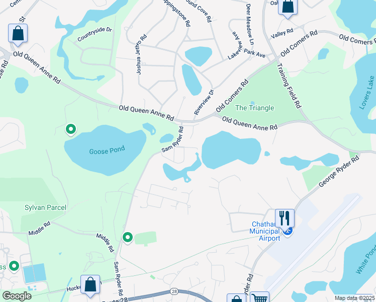 map of restaurants, bars, coffee shops, grocery stores, and more near 5 Ryder Pond South Road in Chatham