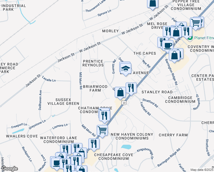 map of restaurants, bars, coffee shops, grocery stores, and more near 63 Garfield Drive in Painesville