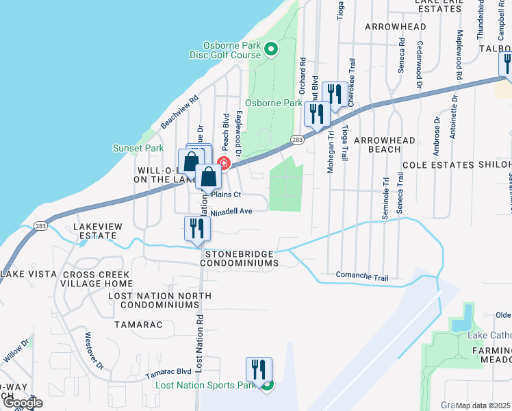 map of restaurants, bars, coffee shops, grocery stores, and more near 38637 Ninadell Avenue in Willoughby