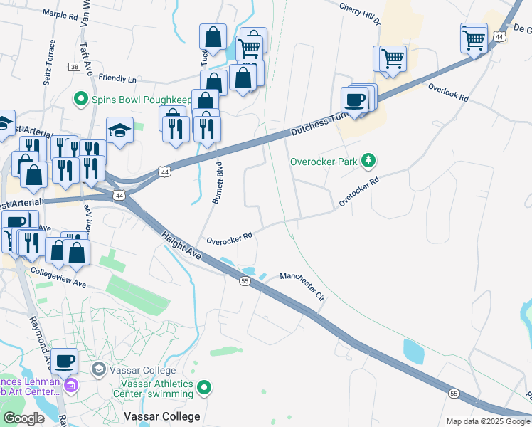 map of restaurants, bars, coffee shops, grocery stores, and more near 38 Mountainview Road in Arlington