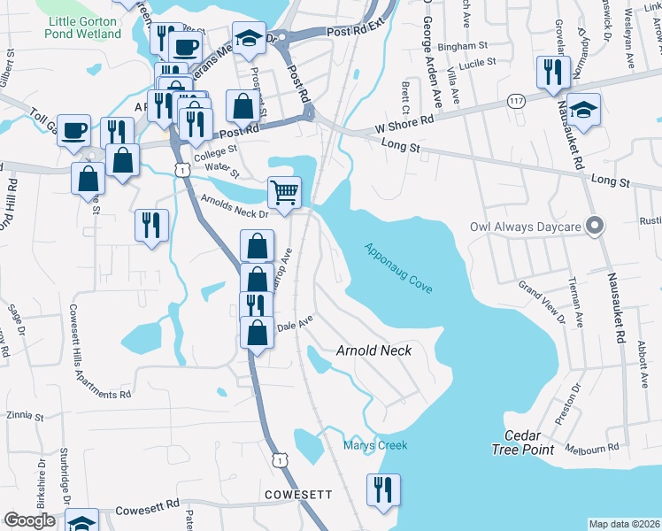 map of restaurants, bars, coffee shops, grocery stores, and more near 186 Hallworth Drive in Warwick