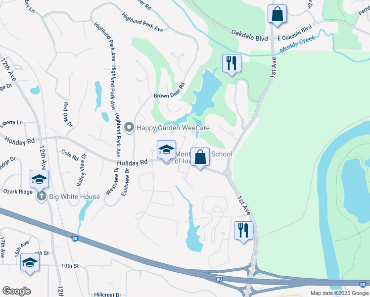 map of restaurants, bars, coffee shops, grocery stores, and more near 1503 Olde Hickory Road in Coralville