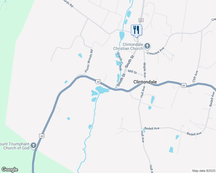 map of restaurants, bars, coffee shops, grocery stores, and more near 1151 U.S. 44 in Clintondale