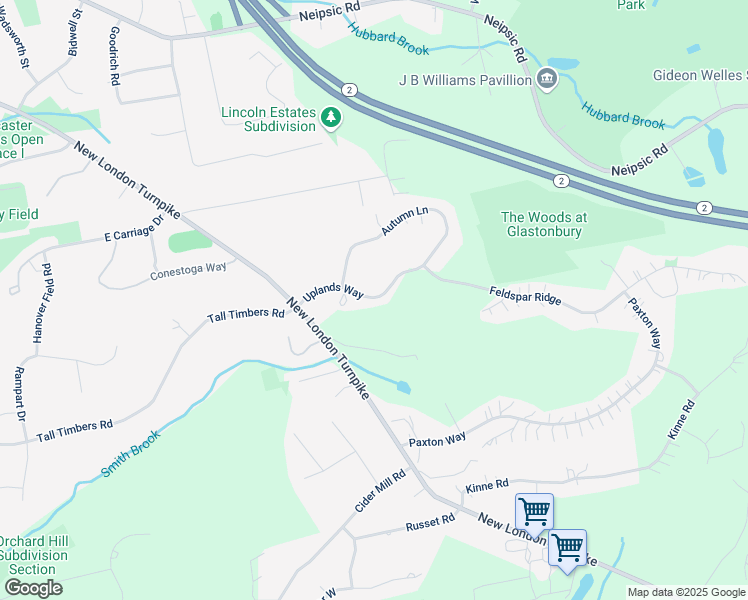 map of restaurants, bars, coffee shops, grocery stores, and more near 44 Uplands Way in Glastonbury