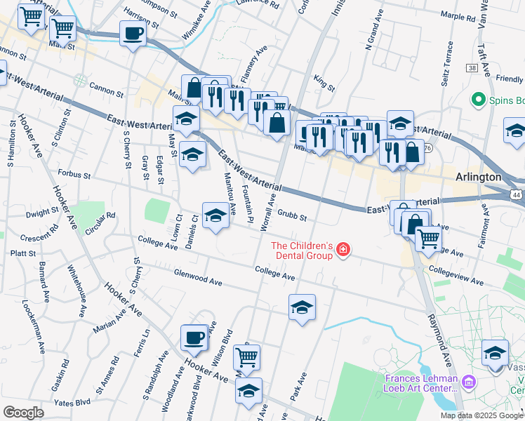 map of restaurants, bars, coffee shops, grocery stores, and more near 57 Worrall Avenue in Poughkeepsie