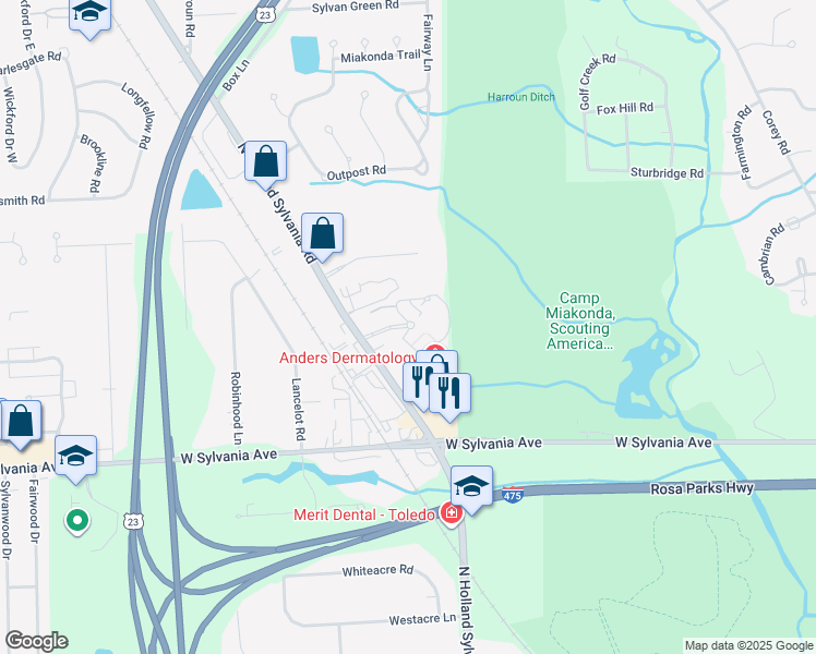map of restaurants, bars, coffee shops, grocery stores, and more near 4206 North Holland Sylvania Road in Toledo