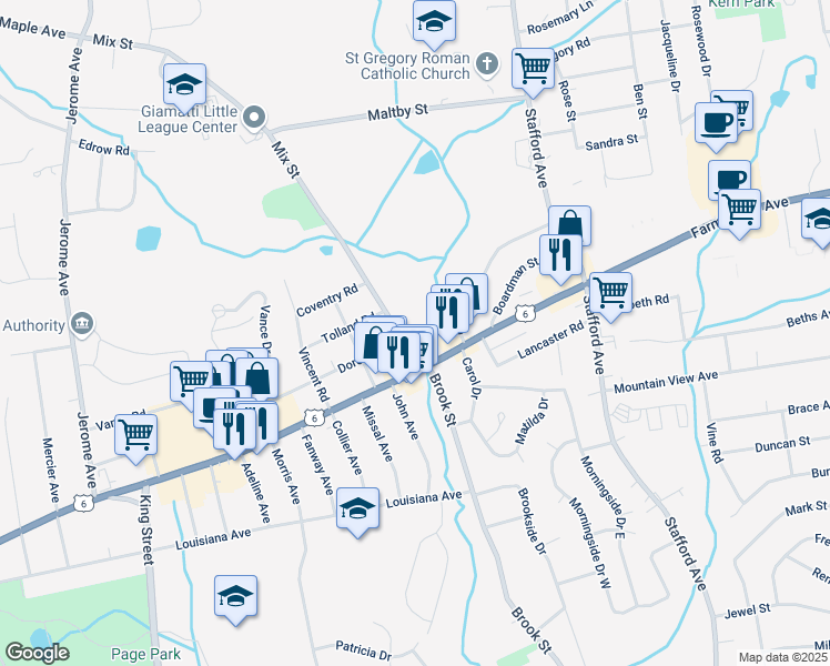 map of restaurants, bars, coffee shops, grocery stores, and more near 871 Farmington Avenue in Bristol
