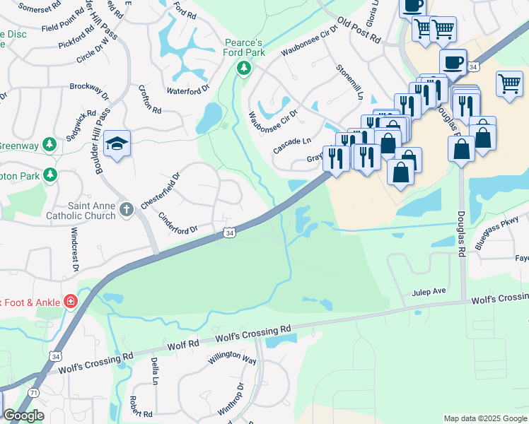 map of restaurants, bars, coffee shops, grocery stores, and more near 3525 U.S. Route 34 in Oswego