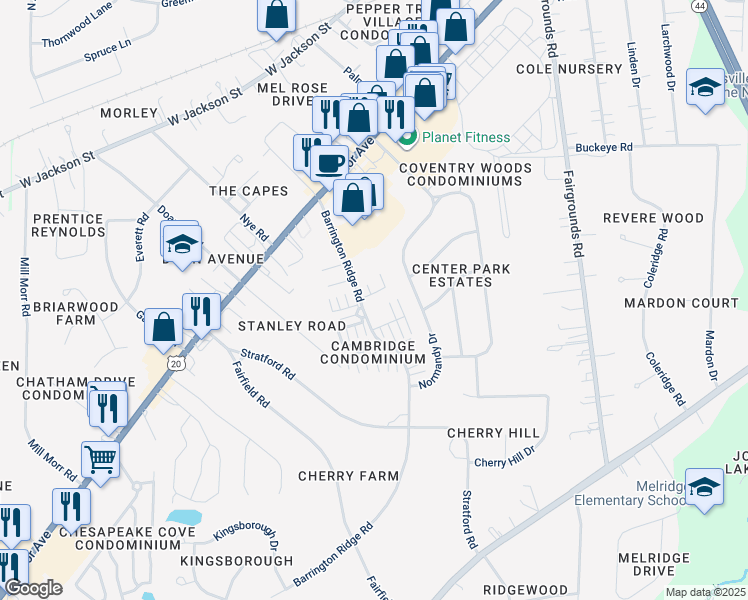 map of restaurants, bars, coffee shops, grocery stores, and more near 1651 Mentor Avenue in Painesville