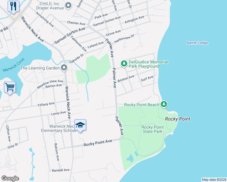 map of restaurants, bars, coffee shops, grocery stores, and more near 285 Palmer Avenue in Warwick