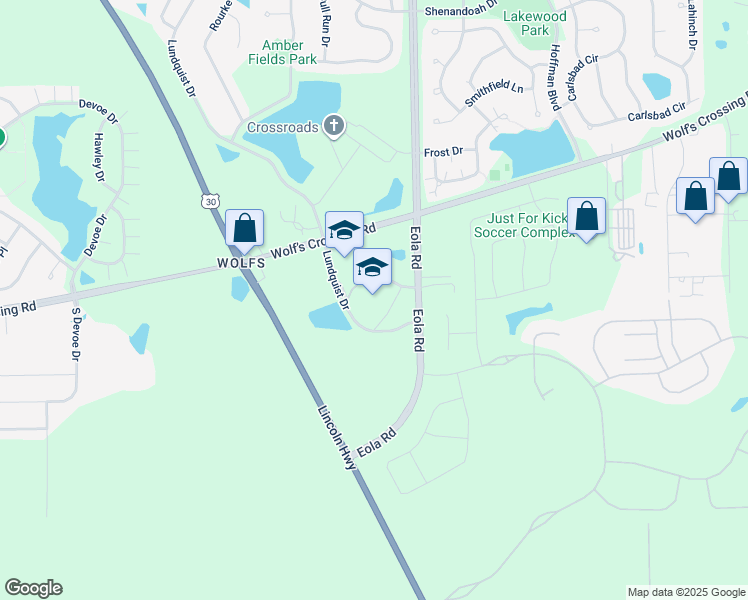 map of restaurants, bars, coffee shops, grocery stores, and more near 3025 Heggs Road in Aurora