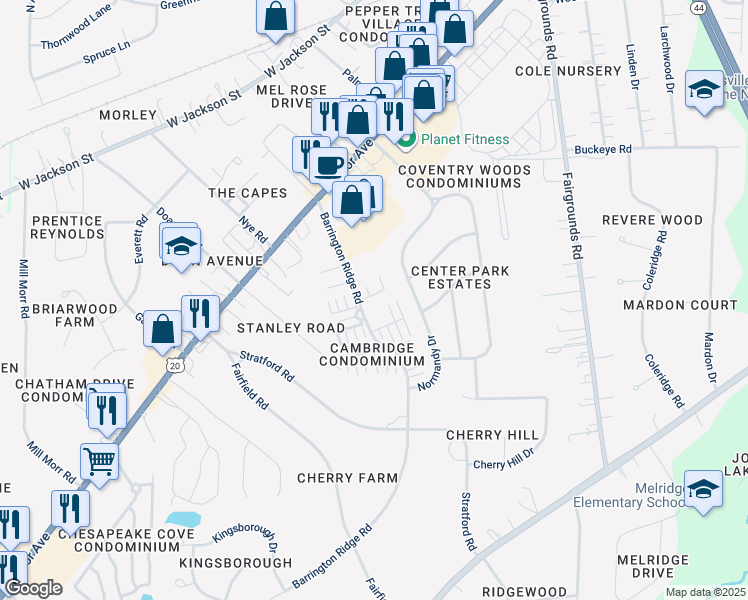 map of restaurants, bars, coffee shops, grocery stores, and more near 1651 Mentor Avenue in Painesville