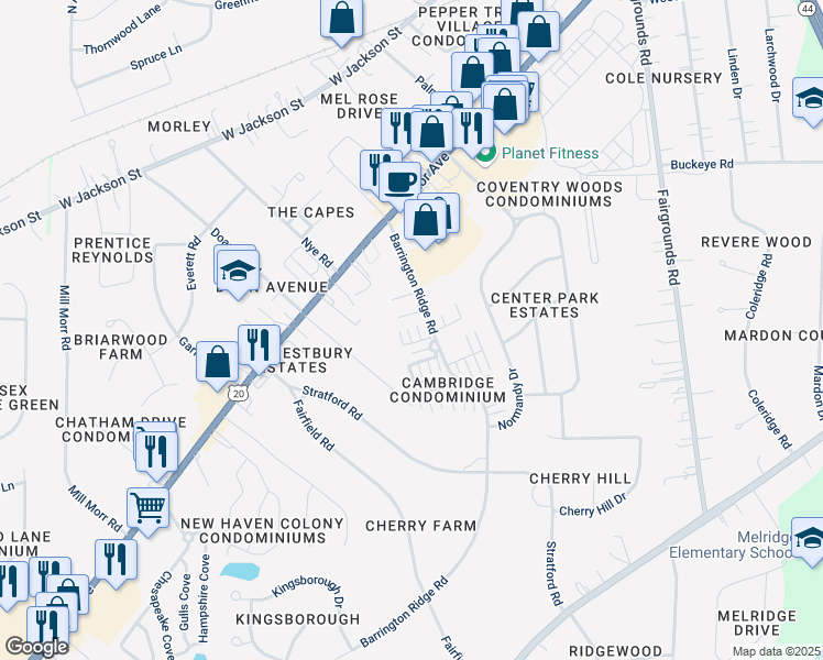 map of restaurants, bars, coffee shops, grocery stores, and more near 1651 Mentor Avenue in Painesville