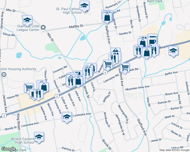 map of restaurants, bars, coffee shops, grocery stores, and more near 19 Britton Road in Bristol