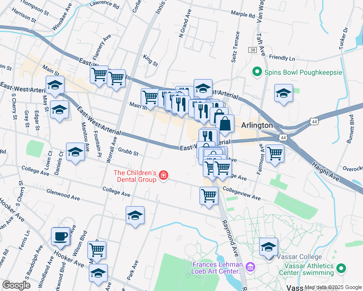 map of restaurants, bars, coffee shops, grocery stores, and more near 28 Lewis Avenue in Arlington