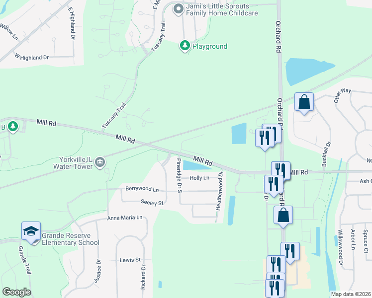map of restaurants, bars, coffee shops, grocery stores, and more near 101 Pineridge Drive South in Oswego