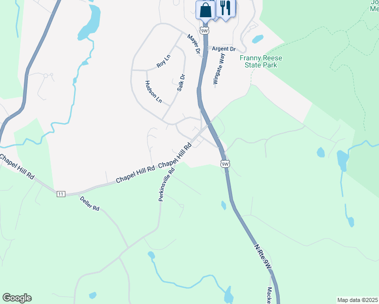 map of restaurants, bars, coffee shops, grocery stores, and more near 134 Chapel Hill Road in Highland
