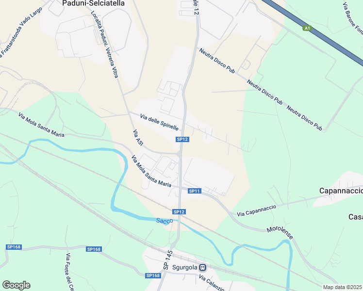 map of restaurants, bars, coffee shops, grocery stores, and more near 47 Strada Provinciale 12 in Zona Industriale Paduni-Selciatella