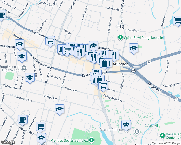 map of restaurants, bars, coffee shops, grocery stores, and more near 9 Raymond Avenue in Arlington