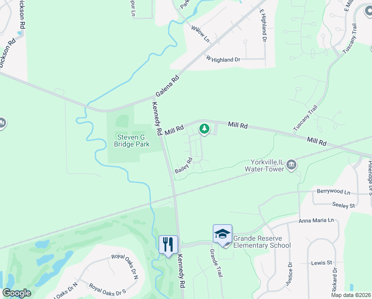 map of restaurants, bars, coffee shops, grocery stores, and more near 3857 Bailey Road in Yorkville