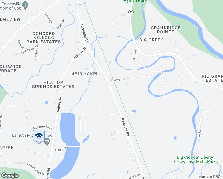 map of restaurants, bars, coffee shops, grocery stores, and more near 6563 Ravenna Road in Painesville