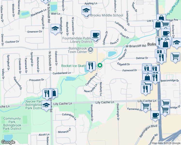 map of restaurants, bars, coffee shops, grocery stores, and more near in Bolingbrook